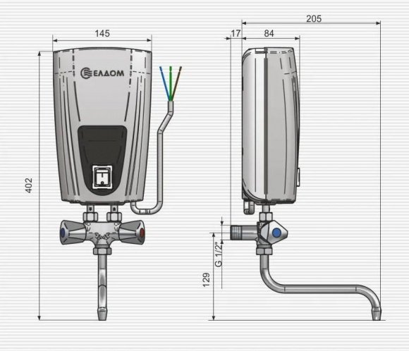 Водонагреватель проточный Eldom 5 kw E51 с краном (2517)