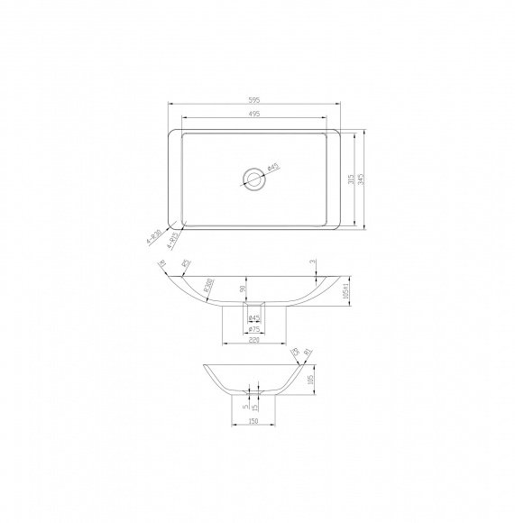 Умывальник Volle Solid Surface 60 см (13-40-859)