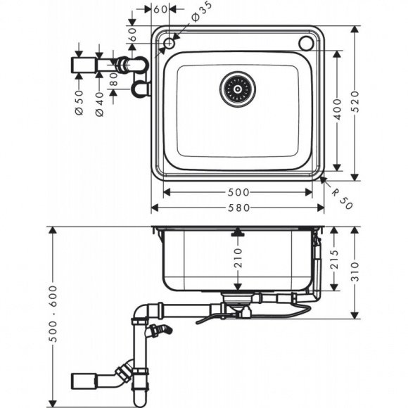 Кухонная мойка Hansgrohe S412-F500 (43336800)