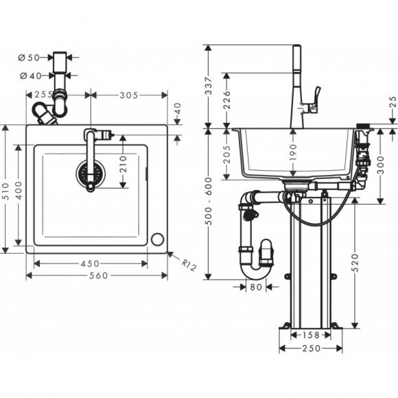 Кухонный комплект мойка со смесителем Hansgrohe C51-F450-01 (43212000)