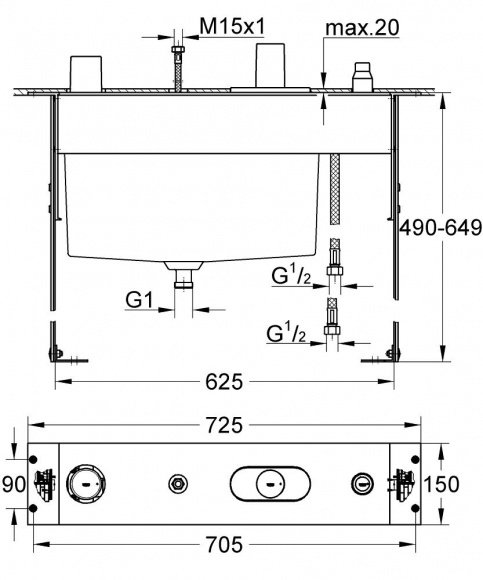 Скрытая часть смесителя для ванны Grohe Atrio Jota на 4 отверстия, термостатическая (34086000)