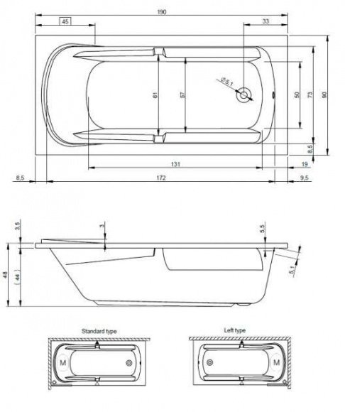 Ванна акриловая Riho Future XL 190х90 прямоугольная (BC32)