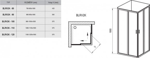 Элемент душевого уголка Ravak Blix 80 см BLRV2K-80 полированный алюминий+grape