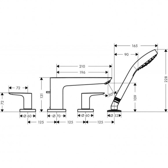 Смеситель для ванны Hansgrohe Talis E на 4 отверстия (71748700)