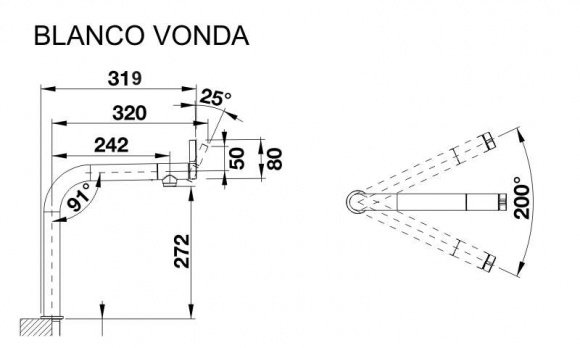 Смеситель кухонный Blanco Vonda нержавеющая сталь (518435)