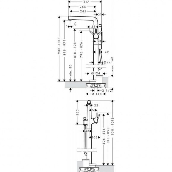 Смеситель для ванны Hansgrohe Talis S напольный (72412000)