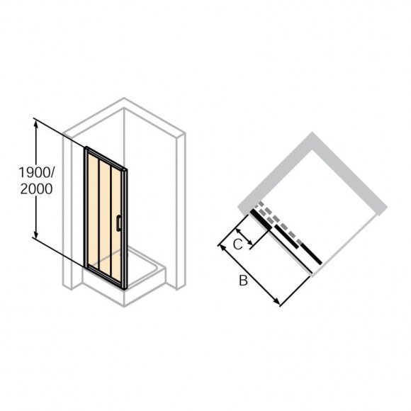 Душевые двери Huppe Classics 2 90 см H1900 распашная 3 секции (C20303.069.321)