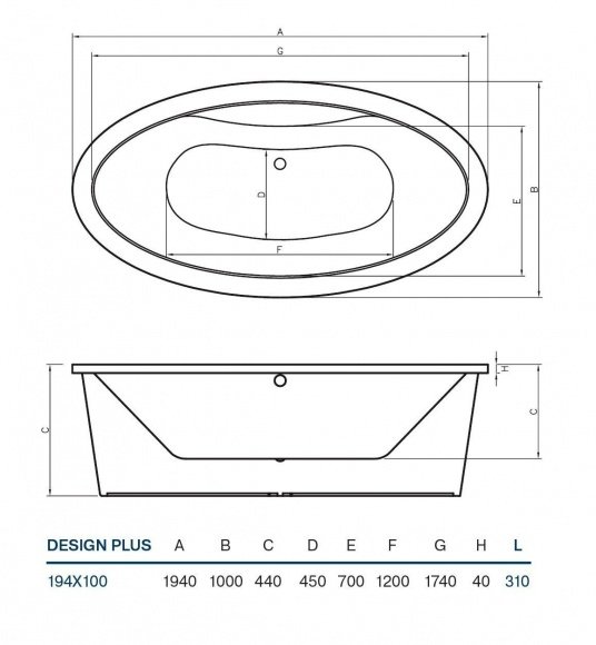 Ванна акриловая Koller Pool Desing Plus 194х100 отдельностоящая (DESIGNPLUS194X100)