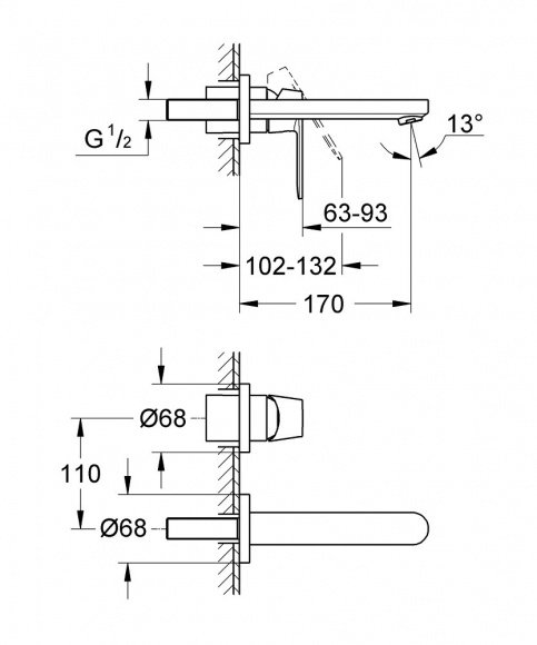 Наружная часть смесителя для умывальника Grohe Eurosmart Cosmopolitan (19381000)