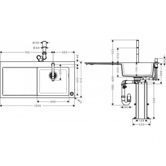 Кухонный комплект мойка со смесителем Hansgrohe C51-F450-08 (43219000)