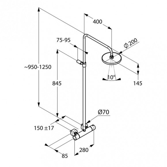 Душевая система Kludi Mono Shower System штанга 1145 мм (660810500)