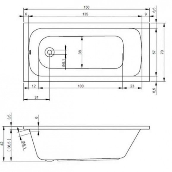 Ванна акриловая Riho Rima 150х70 прямоугольная (BB29)