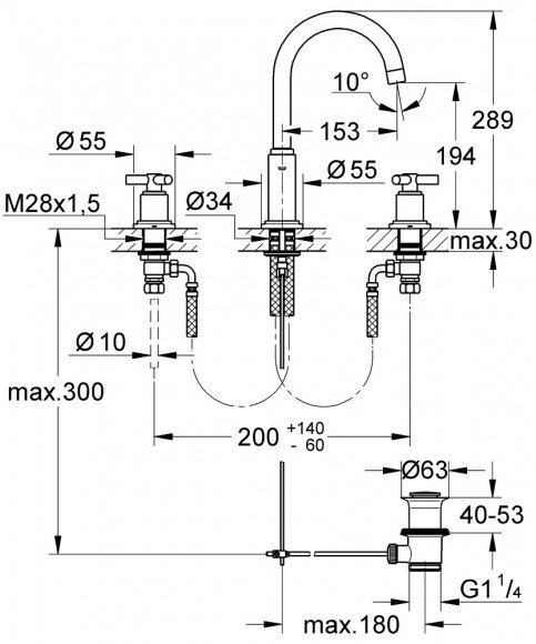 Смеситель для умывальника Grohe Atrio на 3 отверстия (20008000)