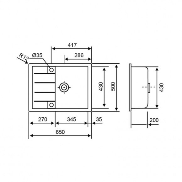 Кухонная мойка Lidz 650x500/200 GRA-09 (LIDZGRA09650500200)