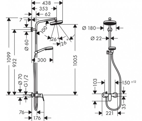 Душевая система Hansgrohe Crometta 160 Showerpipe (27266400)