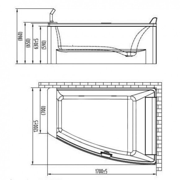 Ванна акриловая Volle TS-100 170х120 асимметричная правая (TS-100/R)