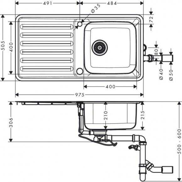 Кухонная мойка Hansgrohe S4113-F400 (43338800)