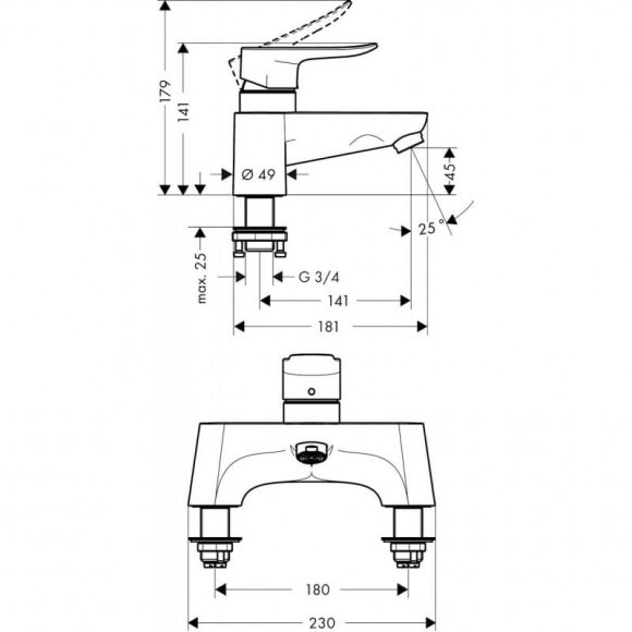 Смеситель для ванны Hansgrohe Metris (31423000)