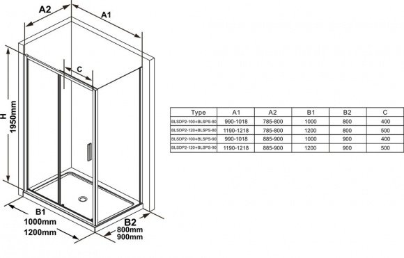 Душевые двери  Ravak Blix Slim BLSDP2-100 пол.алюминий transparent