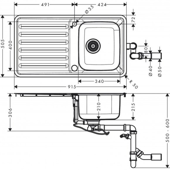 Кухонная мойка Hansgrohe S4113-F340 (43337800)