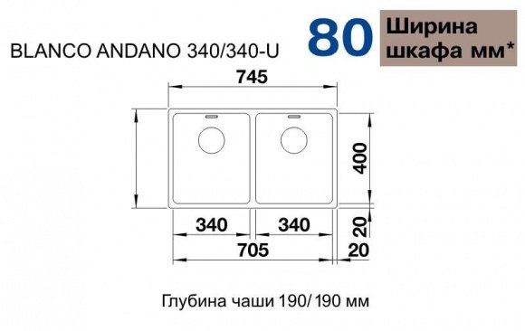 Кухонная мойка Blanco Andano 340/340-U зеркальная полировка (522983)