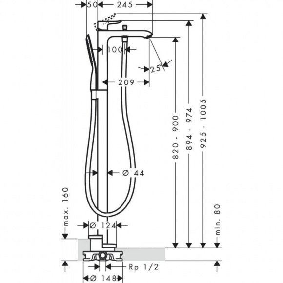 Смеситель для ванны напольный Hansgrohe Metris (31471000)