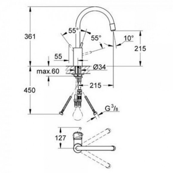 Кухонная мойка из нержавеющей стали со смесителем Grohe Concetto матовая (31570SD0)