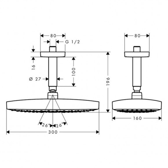 Верхний душ Hansgrohe RD Select E 300 2jet (27384400)