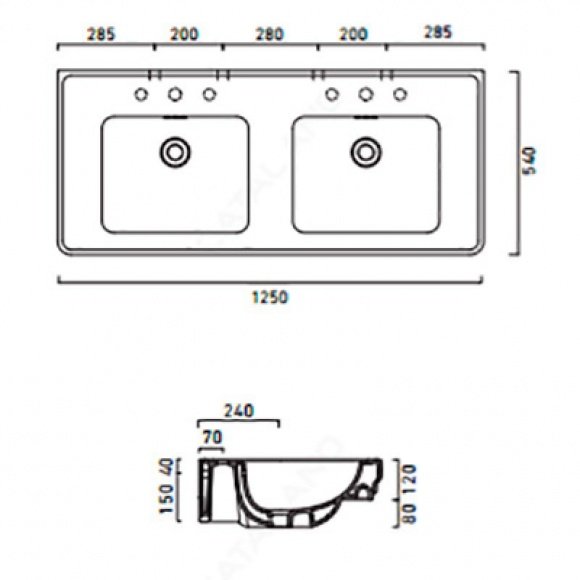 Умывальник Catalano CANOVA ROYAL 125x54 см (1125CV00)