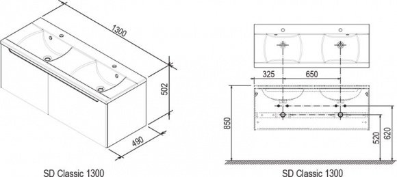 Тумба под умывальник SD Ravak Classic 1300 береза/белый (снят с производства)
