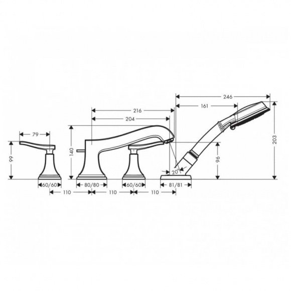 Смеситель для ванны Hansgrohe Metropol Classic хром/золото (31441090)