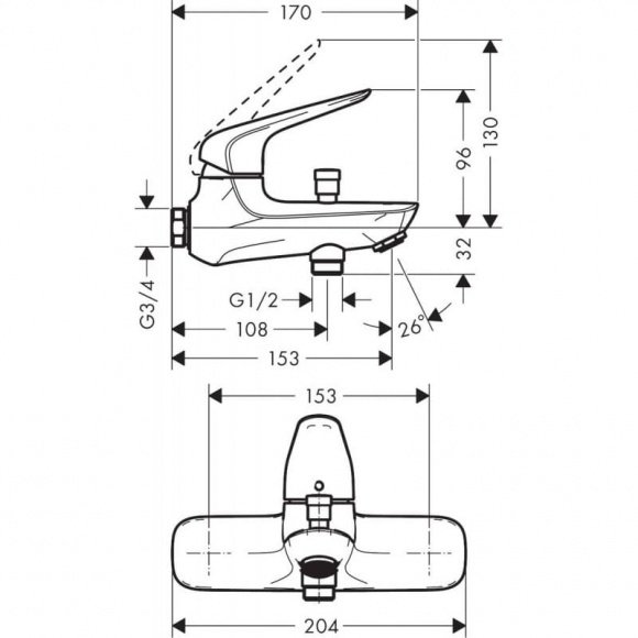 Смеситель для ванны Hansgrohe Novus (71041000)