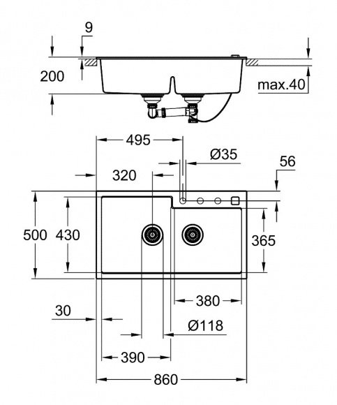 Кухонная мойка Grohe EX Sink K500 двойная (31649AT0)