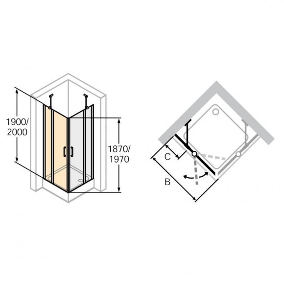 Душевые двери Huppe Classics 2 90 см H1900 с неподвижным сегментом для боковой стенки (C23102.069.321)