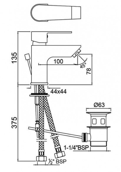 Смеситель для умывальника Jaquar Aria гидрозатвор хром (ARI-CHR-39051B)