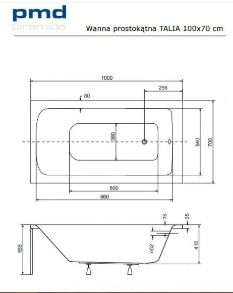 Ванна акриловая Besco TALIA 100х70 (00000007831)