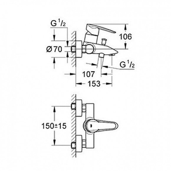 Смеситель для ванны Grohe Wave однорычажный, хром (32286000)