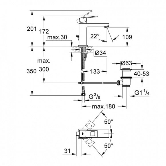 Смеситель для умывальника Grohe Eurocube (23445000)