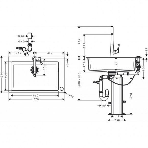 Кухонный комплект мойка со смесителем Hansgrohe C51-F660-02 (43213000)