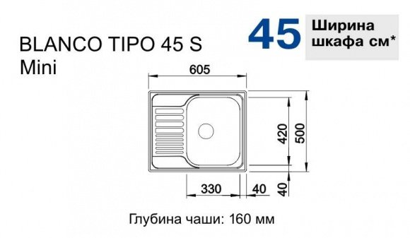 Кухонная мойка Blanco Tipo 45 S mini декор (516525)