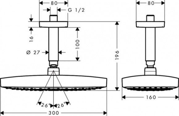 Верхний душ Hansgrohe Raindance Select E 300 2jet (27384000)