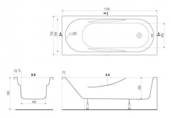 Ванна акриловая Cersanit Mito Red 170x70 + ножки (AZBR1000643596)