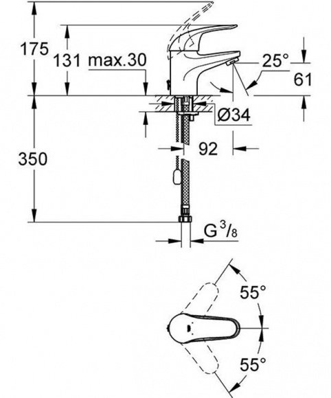 Смеситель для умывальника Grohe Eurosmart с цепочкой (33188002)