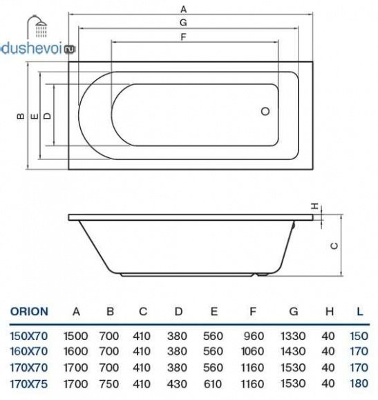 Ванна акриловая Koller Pool Orion 160х70 (ORION160X70)