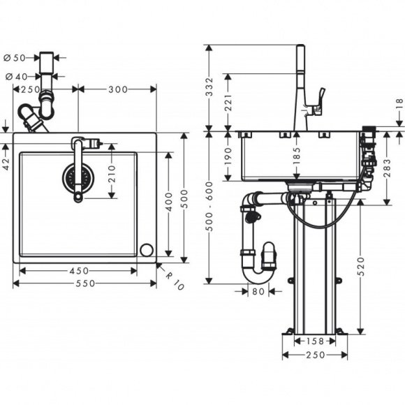 Кухонный комплект мойка со смесителем Hansgrohe C71-F450-01 (43207000)