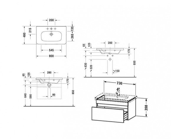 Умывальник с тумбой Duravit DuraStyle белый глянец (DS006102222)