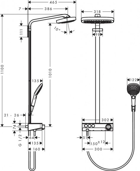 Душевая система Hansgrohe Raindance Select E 300 Showerpipe белый/хром (27127400)