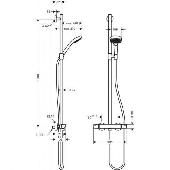 Душевой набор Hansgrohe Croma Select E Multi с термостатом (27259400)