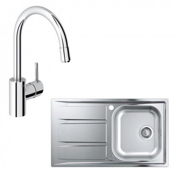 Кухонная мойка из нержавеющей стали со смесителем Grohe Concetto матовая (31570SD0)