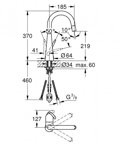 Смеситель кухонный Grohe Zedra выдвижной излив (32296000)